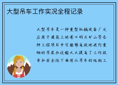 大型吊车工作实况全程记录 大型吊车工作实况全程记录