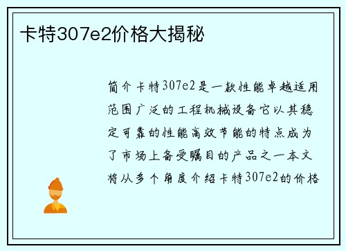 卡特307e2价格大揭秘 卡特307e2价格大揭秘
