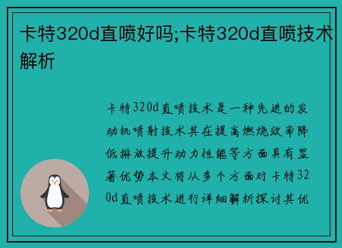 卡特320d直喷好吗;卡特320d直喷技术解析 卡特320d直喷好吗;卡特320d直喷技术解析