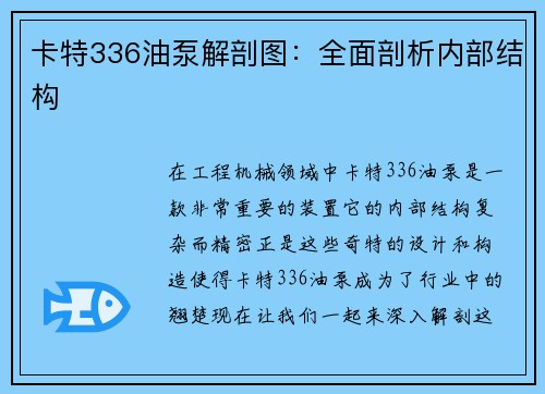 卡特336油泵解剖图:全面剖析内部结构 卡特336油泵解剖图:全面剖析内部结构