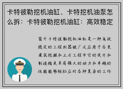 卡特彼勒挖机油缸、卡特挖机油泵怎么拆:卡特彼勒挖机油缸:高效稳定的工程利器 卡特彼勒挖机油缸、卡特挖机油泵怎么拆:卡特彼勒挖机油缸:高效稳定的工程利器