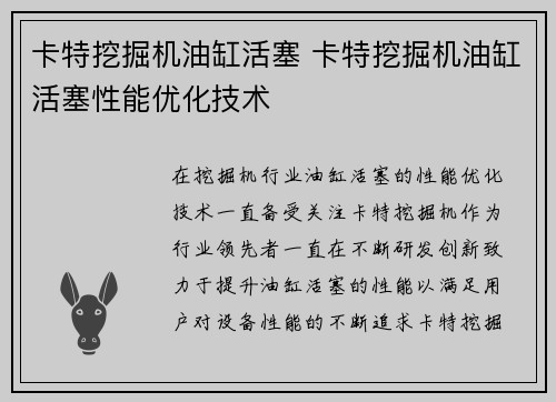 卡特挖掘机油缸活塞 卡特挖掘机油缸活塞性能优化技术 卡特挖掘机油缸活塞 卡特挖掘机油缸活塞性能优化技术
